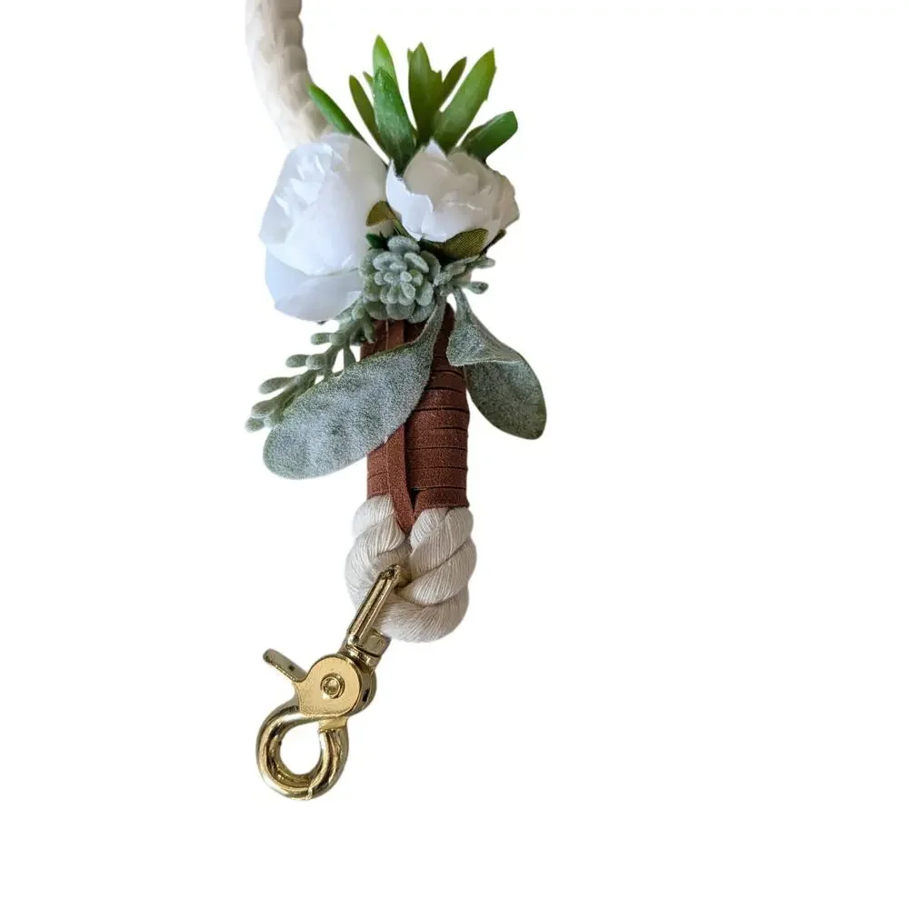 Dog or Cat Wedding Floral Collar & Rope Leash Set White Flowers Greenery Gold